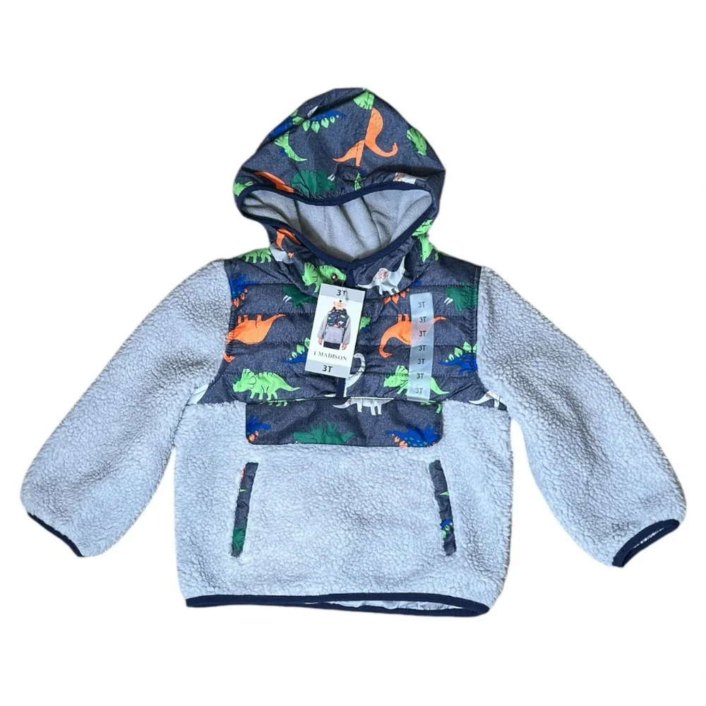 1 Madison Comfortable Fleece Pullover Cozy‎ Hoodie Jacket Gray, Size 3T
